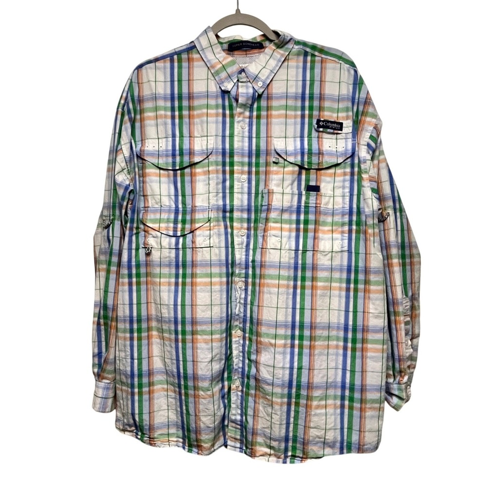 Columbia PFG Super Bonehead Fishing Shirt Mens Large Plaid Long Sleeve Gorpcore